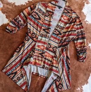 About A Girl Aztec Cardigan W Rouched Sleeves